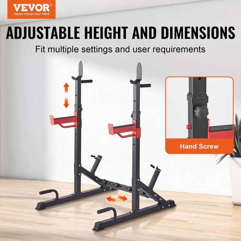 VEVOR Squat Stand Power Rack, Multi-Functional Barbell Rack with Hook, Weight Plate Storage Attachment, Adjustable Free Bench Press Stands, Max Load 600 Lbs Steel Exercise Squat Stand for Gym Home Gym