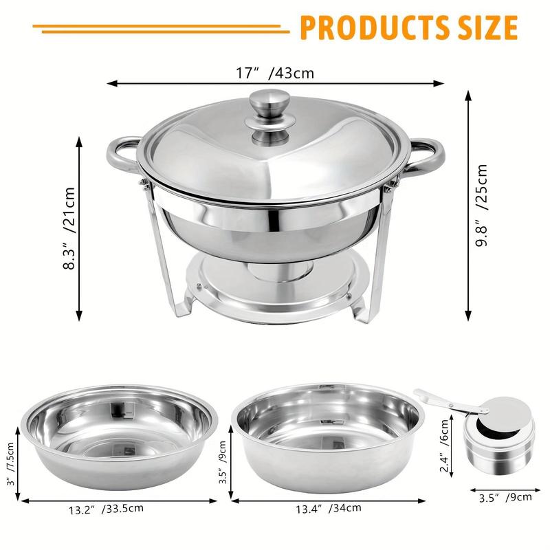 Stainless Steel Round Chafing Dish Buffet Set, 1 2 Sets Including Lid & Food Pan & Water Pan & Foldable Frame & Fuel Box, Serving Pot for Dinner Parties Weddings Camping