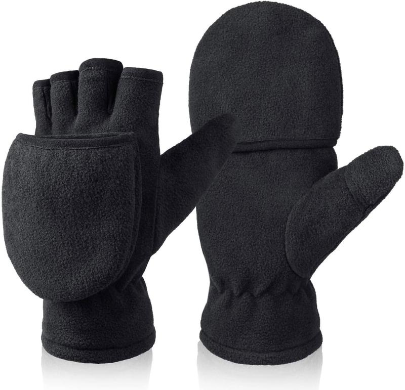 Winter Convertible Gloves Flip Top Mittens Warm Polar Fleece for Winter Running Painting Texting Photographing for Men Women
