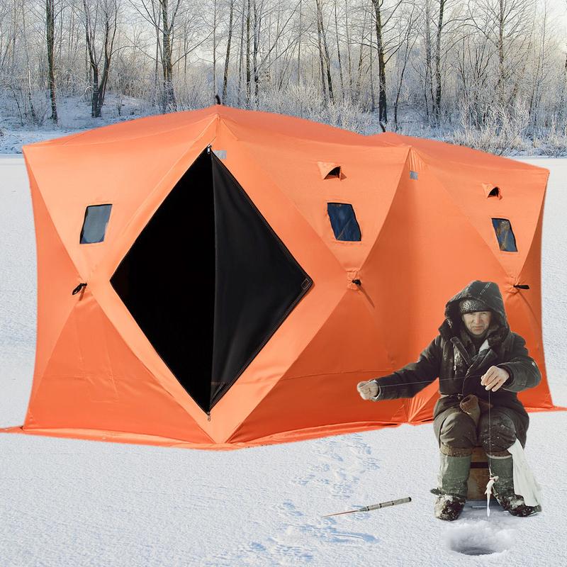 VEVOR 8 Person Ice Fishing Shelter Tent, 300D Oxford Fabric Portable Ice Shelter with Pop-up Pull Design, Strong Waterproof and Windproof Ice Fish Shelter for Outdoor Fishing, Orange