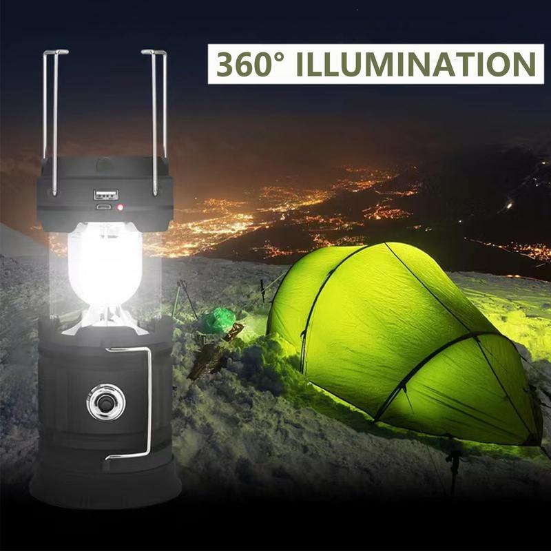 Collapsible Portable Solar Camping Lantern, USB Rechargeable LED Flashlight Survival Kits for Wild Camping Home Emergency Light Power Outages Hiking Hurricane (1 Pack)