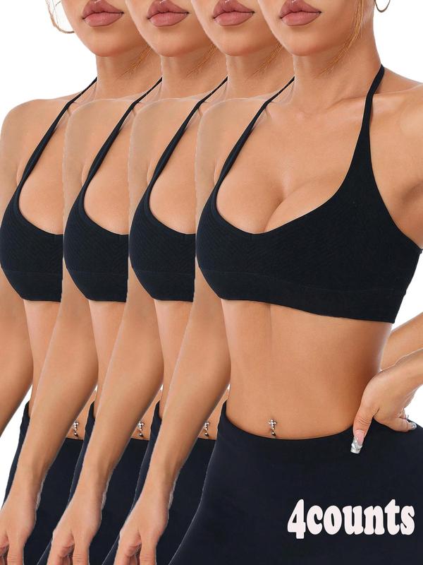 Women's Solid Backless Sports Bra, Breathable Comfortable High Stretch Yoga Bra, Ladies Sportswear for Indoor Outdoor Wear