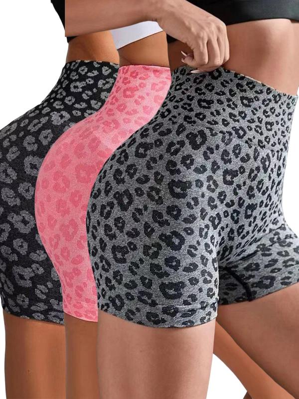 Women's Leopard Print High Waist Sports Gym Shorts, Breathable Comfortable Skinny Shorts for Yoga Running, Ladies Sportswear for Indoor Outdoor Wear