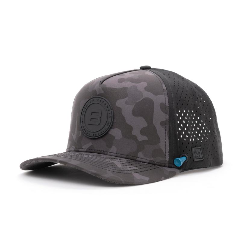 BRIMZ Golf Performance Hat - Breathable Sweat & Water Resistant Golfing Snapback Cap with Tee Holder & Magnetic Ball Marker (Dark Camo)