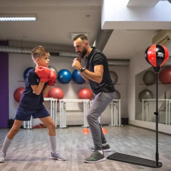 Costway Kids Punching Bag w Adjustable Stand Boxing Gloves Boxing Set, Red