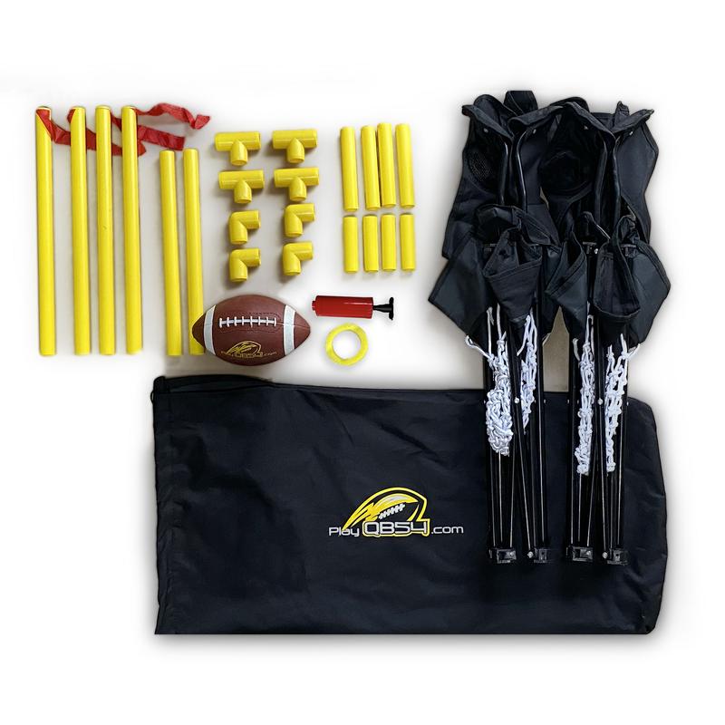 QB54 Black Set - 2 Chairs, 2 Sets of Goalposts, 1 football, 1 carrying bag, 1 kicking tee, 1 ball pump