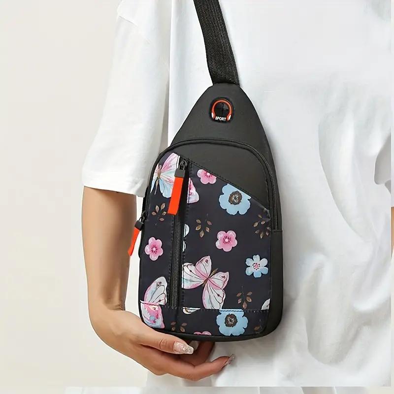 Floral Pattern Sling Backpack Chest Bag Crossbody Shoulder Bag Gym Cycling Travel Hiking Daypack