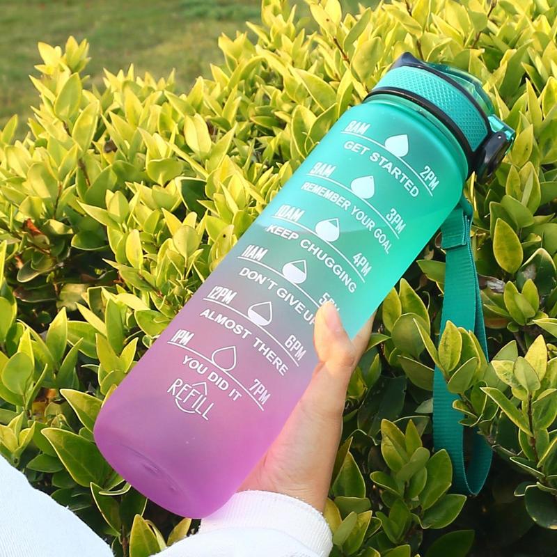 Gradient Water Bottle, Large Capacity Sports Drinking Cup with Straw, Outdoor Portable Water Bottle with Scale, Gym Accessories