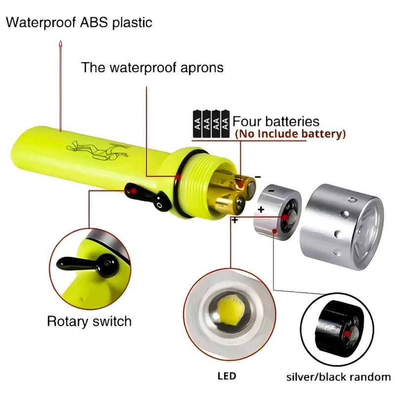 Portable Strong Light Diving Light, Waterproof Diving Flashlight, Suitable for Underwater Diving, Swimming, Emergency, Fishing, & Nighttime Walking (Battery Not Included)