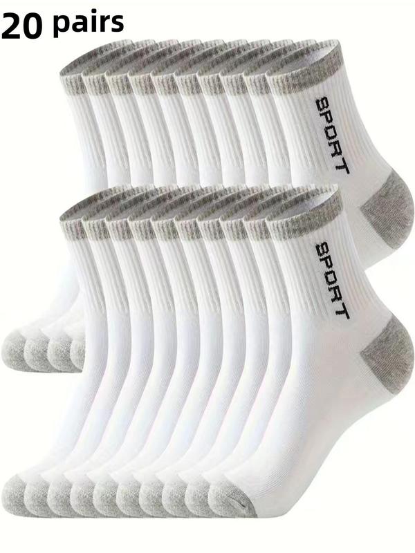 Men's Colorblock Letter Print Crew Socks, Casual Moisture Wicking Sports Socks, Soft Comfy Breathable Socks for All Seasons Daily Wear