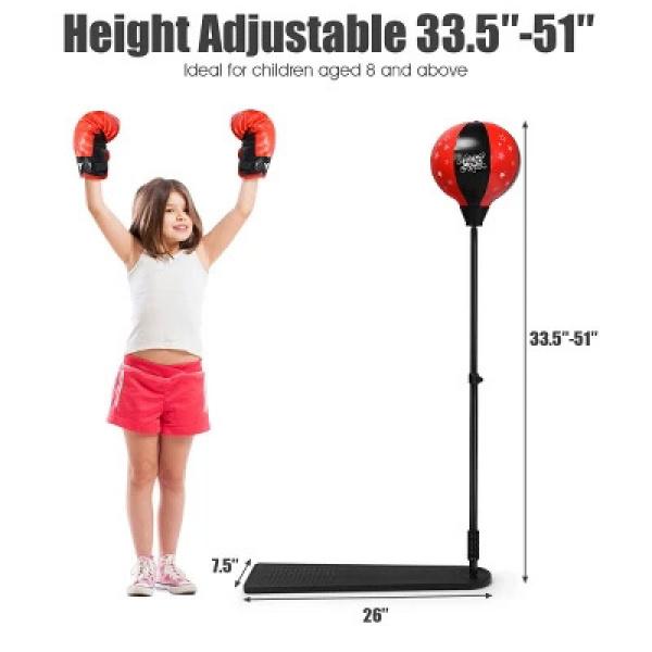 Costway Kids Punching Bag w Adjustable Stand Boxing Gloves Boxing Set, Red