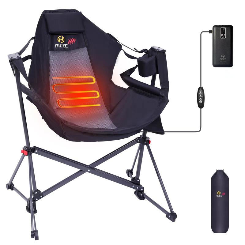 Comfort Heated Hammock Camping Chair with Folding Rocking Stand, High Back Support, Cup Holder, Side Pocket, and Heavy Duty