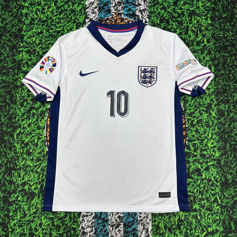 Nike Euro 2024 Team England Home White Jersey No. 10 Bellingham Short Sleeve Soccer Jerseys