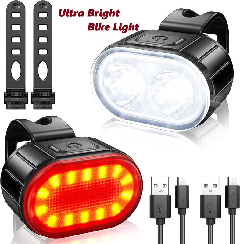 Ultra Bright LED Cycle Light Front and Back Rear Light, Bike Lights Set USB Rechargeable Bicycle Lights, IPX5 Waterproof Mountain Road Cycling Headlight and Taillight Set 4 6 Modes