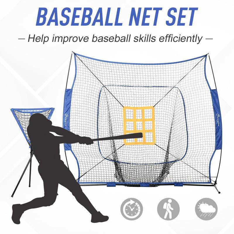 Soozier Baseball Practice Net Set with 7.5x7ft Catcher Net, Ball Caddy and Batting Tee, Portable Baseball Practice Equipment with Carry Bag for Hitting, Pitching, Batting, Catching