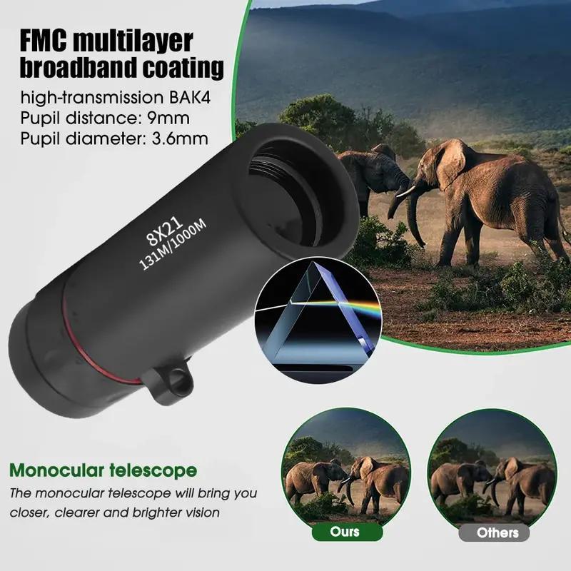 Portable Mini Monocular Telescope, 8x21 Outdoor Binoculars, Bak4 Prism FMC Coated Binoculars for Concert, Competition, Hunting, Fishing, Christmas Gift