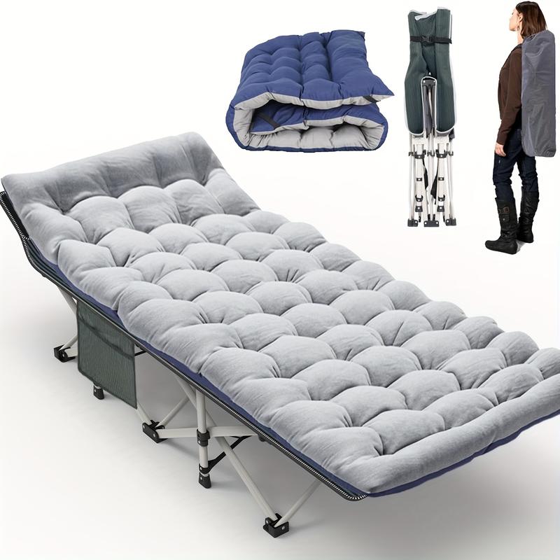 1pc Portable Folding Guest Bed - Heavy-Duty, Double-Sided Mattress, Camping Cot, Easy-Assembly, Carry Bag Included, Gray & Blue, Space-Saving, Comfortable Sleeping Solution for Indoor Outdoor Use