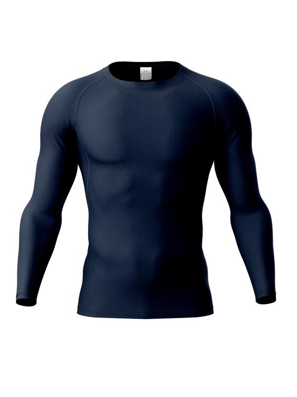 Men's Solid Color Round Neck Sports Tee, Quick Drying Breathable Long Sleeve Compression T-shirt for Running Basketball Football Training, Men's Sportswear for Spring & Fall