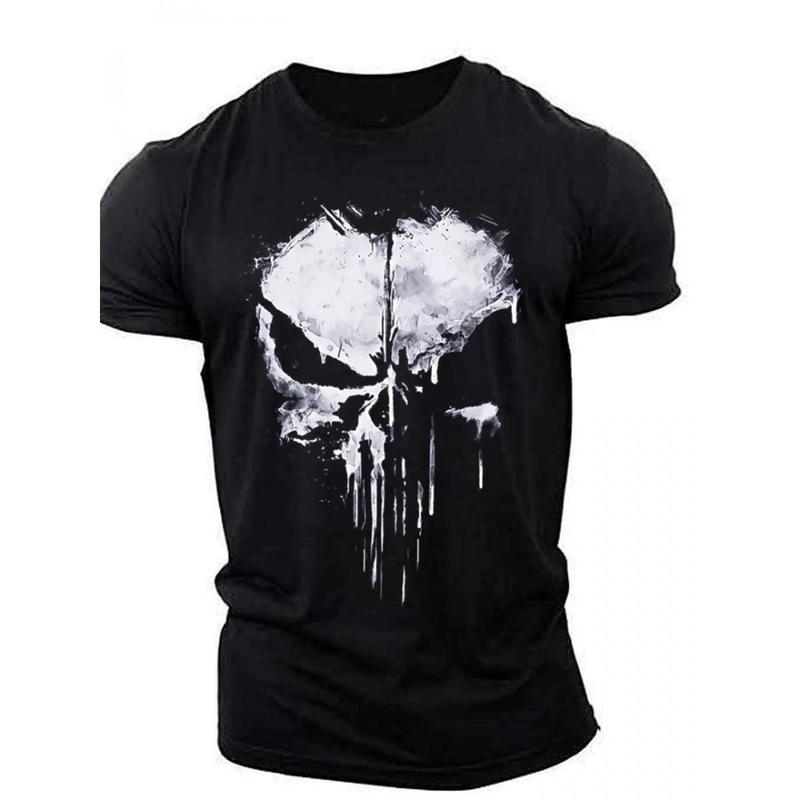 Skull Punisher Print T-shirt, Outdoor Short Sleeve Sportswear, Thin and Breathable, Lightweight Fitness Shirt