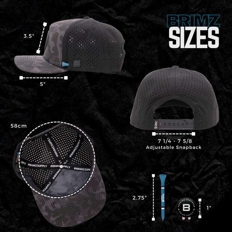 BRIMZ Golf Performance Hat - Breathable Sweat & Water Resistant Golfing Snapback Cap with Tee Holder & Magnetic Ball Marker (Dark Camo)