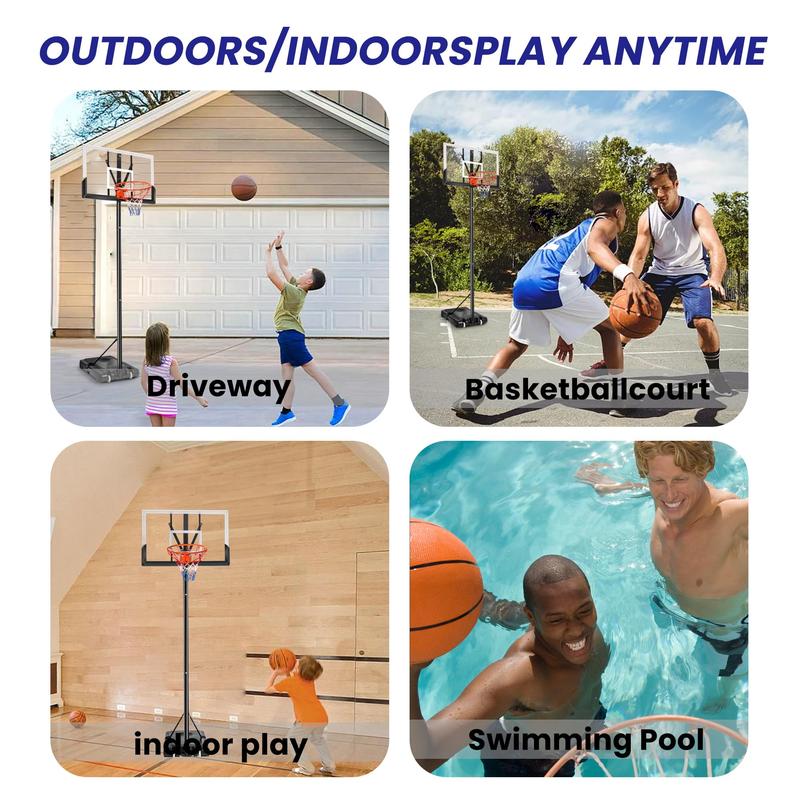 Portable Basketball Hoop with 44in Shatterproof Backboard, 4.4-10ft 12-Level Height Adjustable Basketball Hoops Stand System for Kids Adults in Outdoor Indoor, with Premium PC Backboard