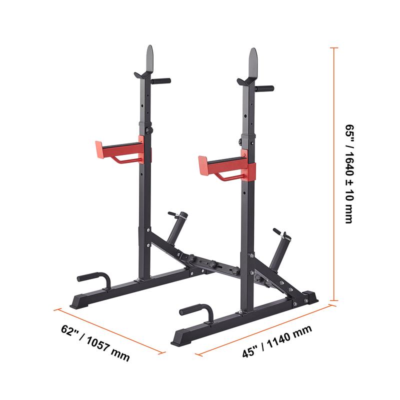 VEVOR Squat Stand Power Rack, Multi-Functional Barbell Rack with Hook, Weight Plate Storage Attachment, Adjustable Free Bench Press Stands, Max Load 600 Lbs Steel Exercise Squat Stand for Gym Home Gym