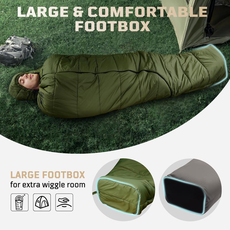 1TG Tactical Mummy Sleeping Bag, 26-36℉ All Season Camping Sleeping Bag for Adults Cold Weather with Adjustable Hood, Phone Pocket for Hiking, Traveling, and Outdoor Activities