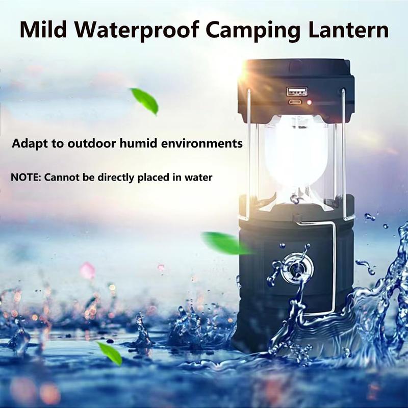 Collapsible Portable Solar Camping Lantern, USB Rechargeable LED Flashlight Survival Kits for Wild Camping Home Emergency Light Power Outages Hiking Hurricane (1 Pack)