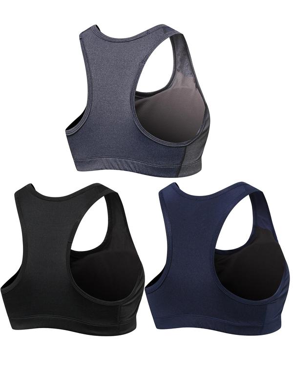 Women's 3pcs Solid Wireless Sports Bra with Removable Pads, Breathable Comfortable Push Up Bra, Ladies Sportswear for Indoor Outdoor Wear