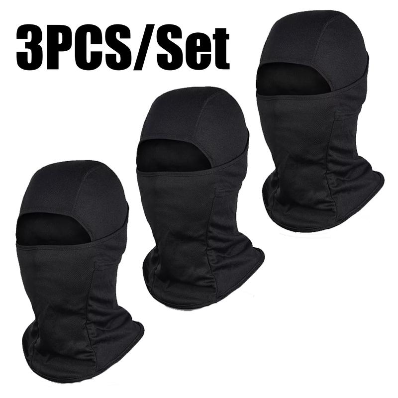 3PCS Set Black Premium Balaclava Windproof Face Mask for Motorcycling Skiing Running Full Cover