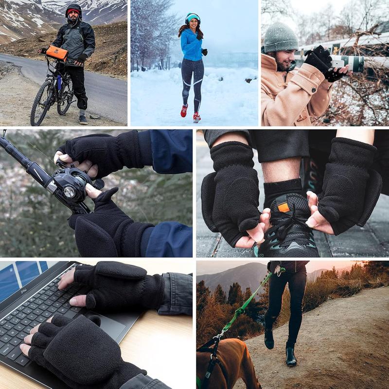 Winter Convertible Gloves Flip Top Mittens Warm Polar Fleece for Winter Running Painting Texting Photographing for Men Women