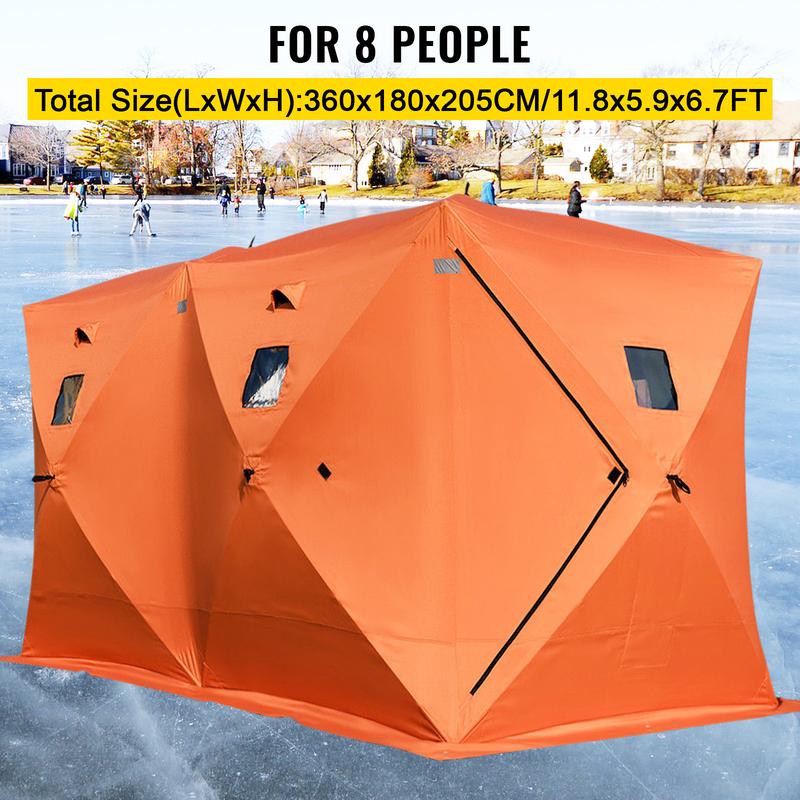 VEVOR 8 Person Ice Fishing Shelter Tent, 300D Oxford Fabric Portable Ice Shelter with Pop-up Pull Design, Strong Waterproof and Windproof Ice Fish Shelter for Outdoor Fishing, Orange