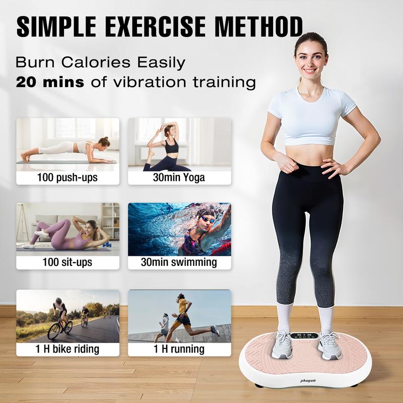 PHAGATT Vibration Plate Exercise Machine, 120 Level Vibration Adjustment, 2 Fitness Resistance Bands, Body Relaxation