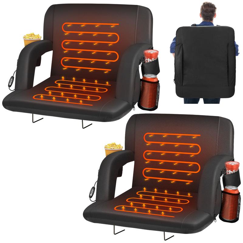 Adjustable Heated  Seats  Heating 2 Counts - 21 inches Warm Outdoor Stadium Seating Folding  Outdoor Heated Folding Bleacher Seats  Portable Black Design for Stadiums and Sports Events