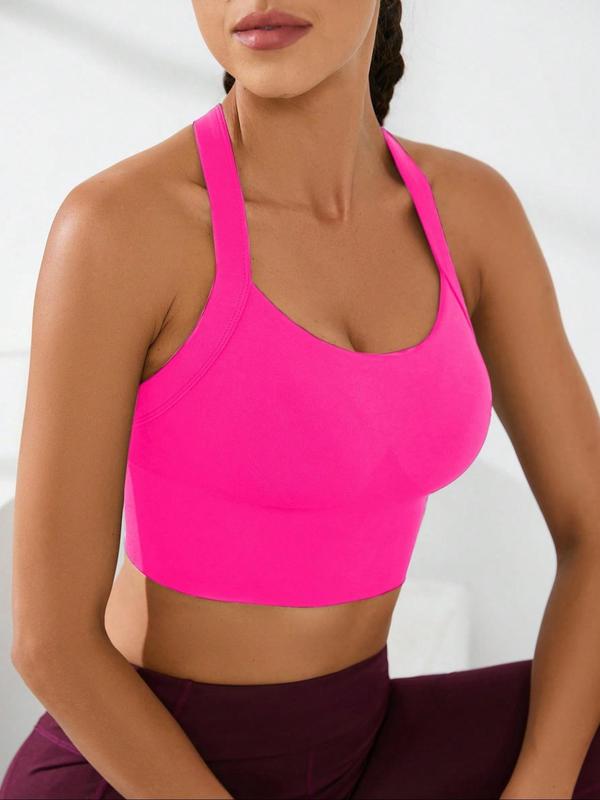 Women's Criss Cross Sports Bra, Solid Color High Stretch  Wireless Sports Bra, Sports Bra for Running Gym Workout