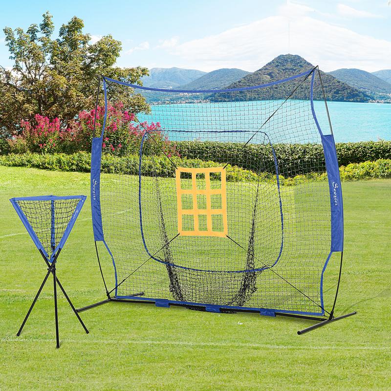 Soozier Baseball Practice Net Set with 7.5x7ft Catcher Net, Ball Caddy and Batting Tee, Portable Baseball Practice Equipment with Carry Bag for Hitting, Pitching, Batting, Catching