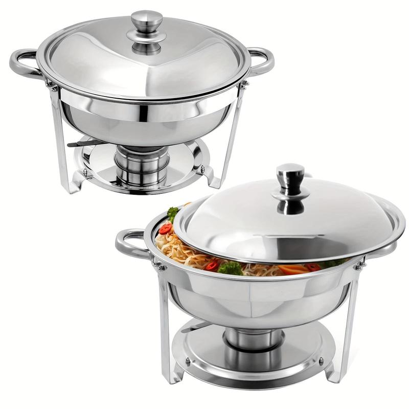 Stainless Steel Round Chafing Dish Buffet Set, 1 2 Sets Including Lid & Food Pan & Water Pan & Foldable Frame & Fuel Box, Serving Pot for Dinner Parties Weddings Camping