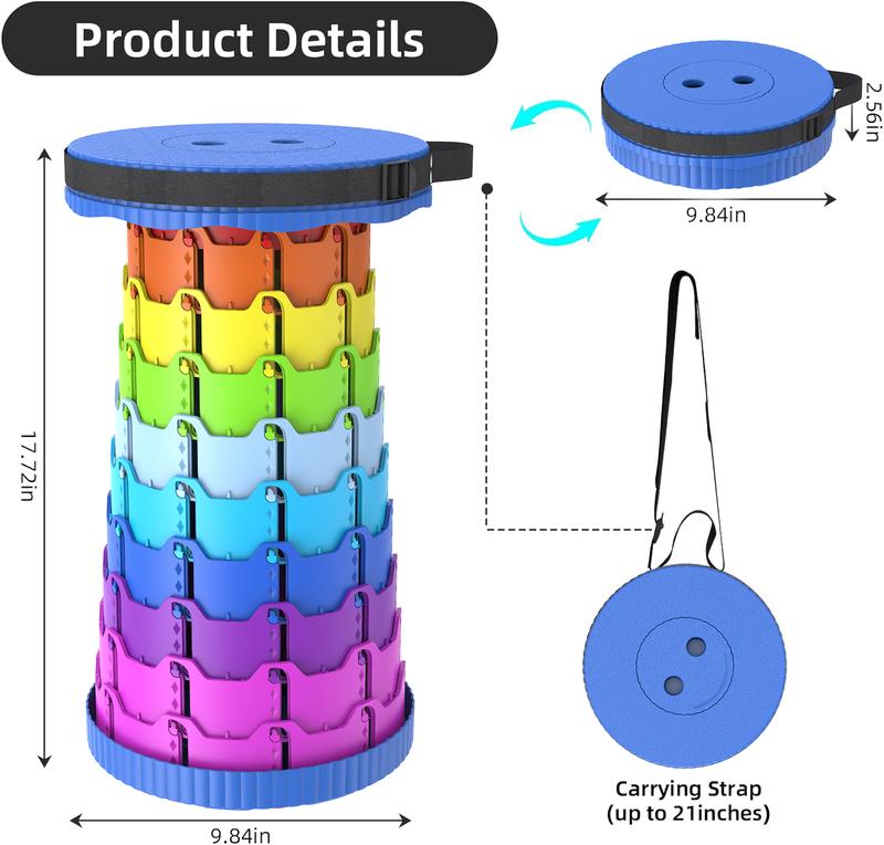 Upgraded Collapsible Telescoping Stool – Portable Folding Seat, 500lbs Weight Capacity, Ideal for Outdoor Activities like Picnics, Camping, Gardening