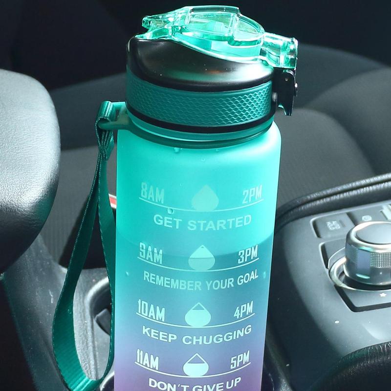 Gradient Water Bottle, Large Capacity Sports Drinking Cup with Straw, Outdoor Portable Water Bottle with Scale, Gym Accessories