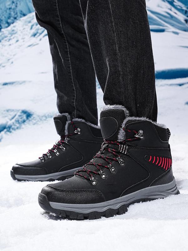 Men's Solid Color Lace Up Hiking Boots, Casual Sporty Warm Snow Boots for Outdoor Activities, Male All-match Round Toe Shoes for Daily Wear