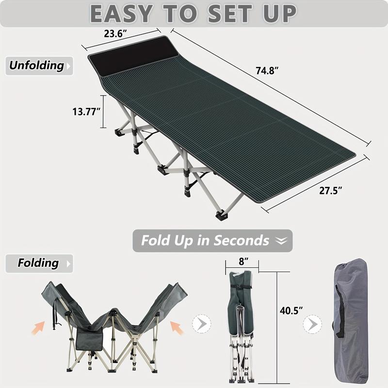 1pc Portable Folding Guest Bed - Heavy-Duty, Double-Sided Mattress, Camping Cot, Easy-Assembly, Carry Bag Included, Gray & Blue, Space-Saving, Comfortable Sleeping Solution for Indoor Outdoor Use