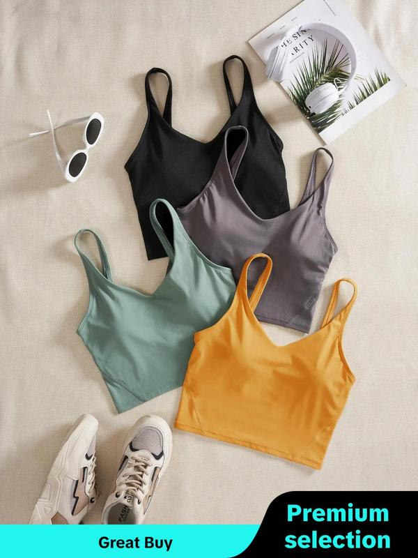 Women's Solid Sports Bra, Quick Drying Breathable Crop Cami Top for Yoga Gym Workout Running, Fall Bralettes, Ladies Sportswear Clothing for Indoor Outdoor Wear, Back To School, Stockholm Outfit Style Women in Sweden