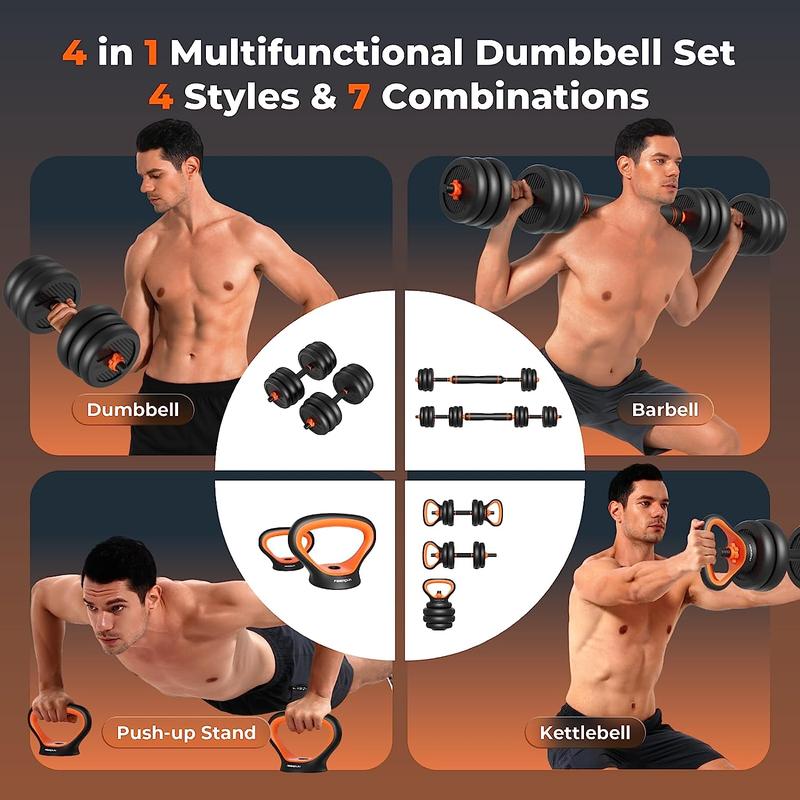 FEIERDUN Adjustable Dumbbells, 20 30 50 70 lbs Free Weight Set with Connector, 4 in 1 Dumbbells Set Used as Barbell, Kettlebells, Push up Stand,  Versatile Weight Set for Home Gym Suitable Men Women