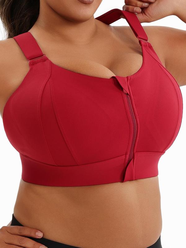  Criss Cross Zipper Front Sports Bra, Solid Adjustable Strap Wireless Sports Bra, High Stretch Yoga Bra, Women's Sport & Outdoor Clothing for Indoor Outdoor Wear