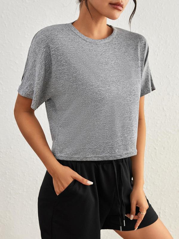 Women's Plain Backless Sports Tee, Casual Comfy Cut Out Batwing Sleeve Round Neck Sports T-shirt for Summer 2024, Compression Shirts, Ladies Sportswear for Indoor Outdoor Wear, Gym Clothing