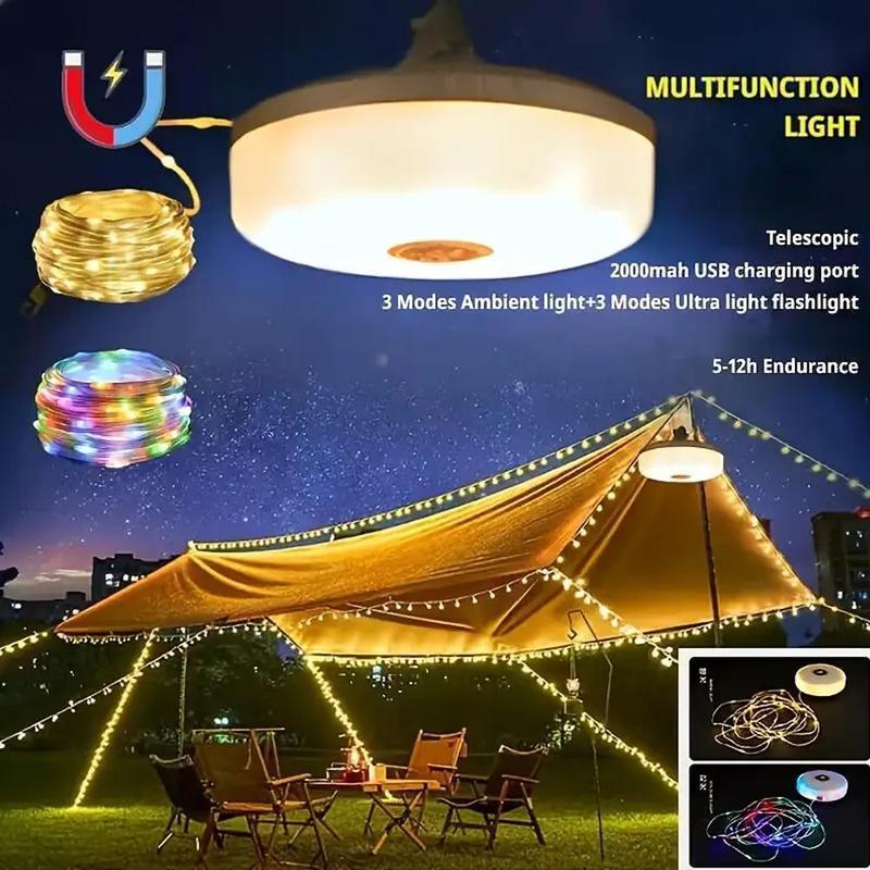 Christmas decorations Rechargeable Camping String Lights Outdoor Waterproof 2 in 1, Camping String Lights, Outdoor Portable String Lights, Retractable LED Tent Camping Rechargeable Fairy Tale Lights, Camping Decoration LED String Lights