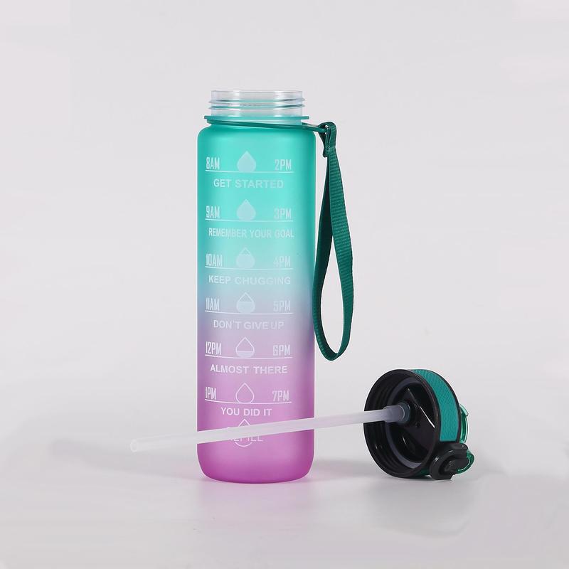 Gradient Water Bottle, Large Capacity Sports Drinking Cup with Straw, Outdoor Portable Water Bottle with Scale, Gym Accessories