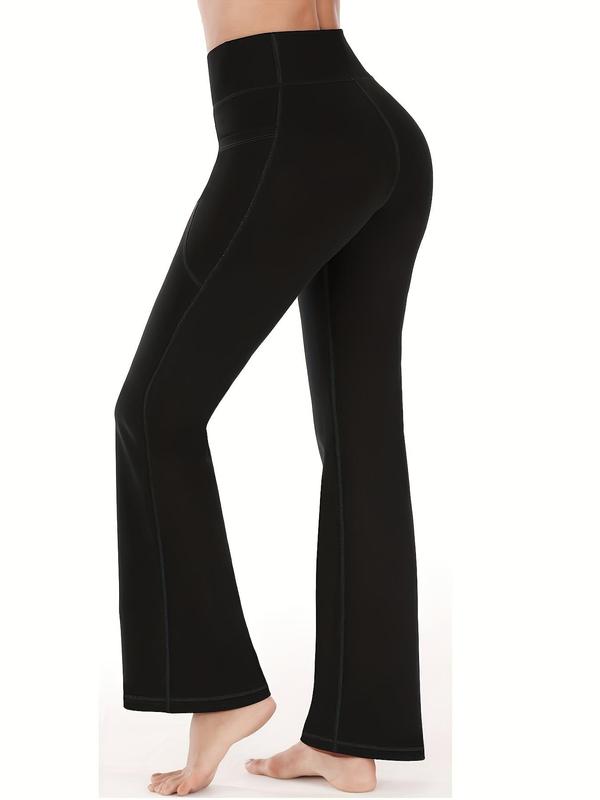 Women's 3pcs High Waist Pocket Flare Leg Leggings, Casual Comfy High Stretch Seamless Yoga Leggings, Ladies Sportswear Clothing for Indoor Outdoor Wear, Tummy Control