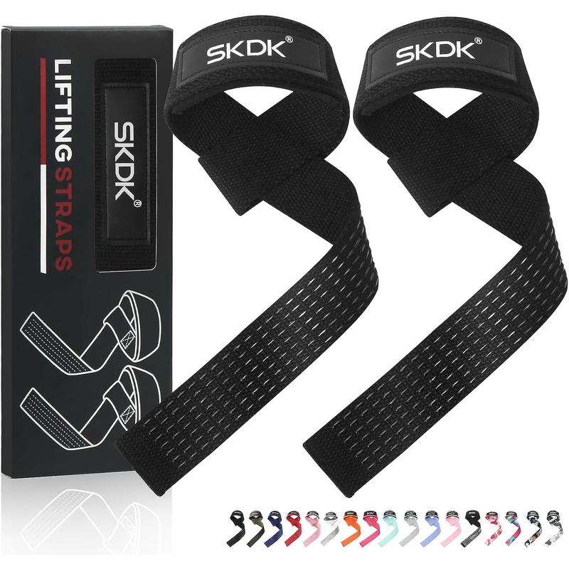 SKDK Cotton Hard Pull Wrist Lifting Straps Grips Band-Deadlift Straps with Neoprene Cushioned Wrist Padded and Anti-Skid Silicone - for Weightlifting, Bodybuilding, Xfit, Strength Training SKDK