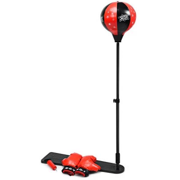 Costway Kids Punching Bag w Adjustable Stand Boxing Gloves Boxing Set, Red